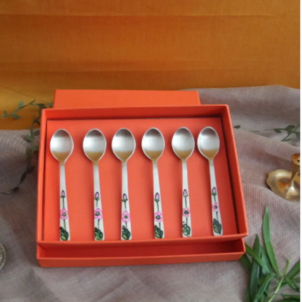 Dessert spoons set | Set of 6 | Gulabi Bloom | Diwali gifts TCT