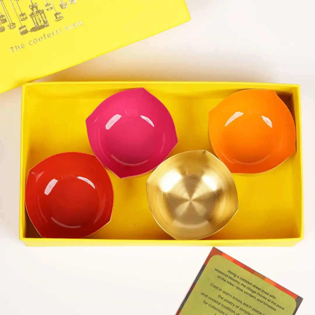 Diwali Gift Set – Coastal Reverie Pure Brass Diya Set of 4 for Festive Decor & Gifting The confetti tree