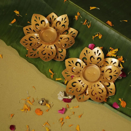 Gold Lotus Cutwork Tealight Holders | Set of 2 The confetti tree