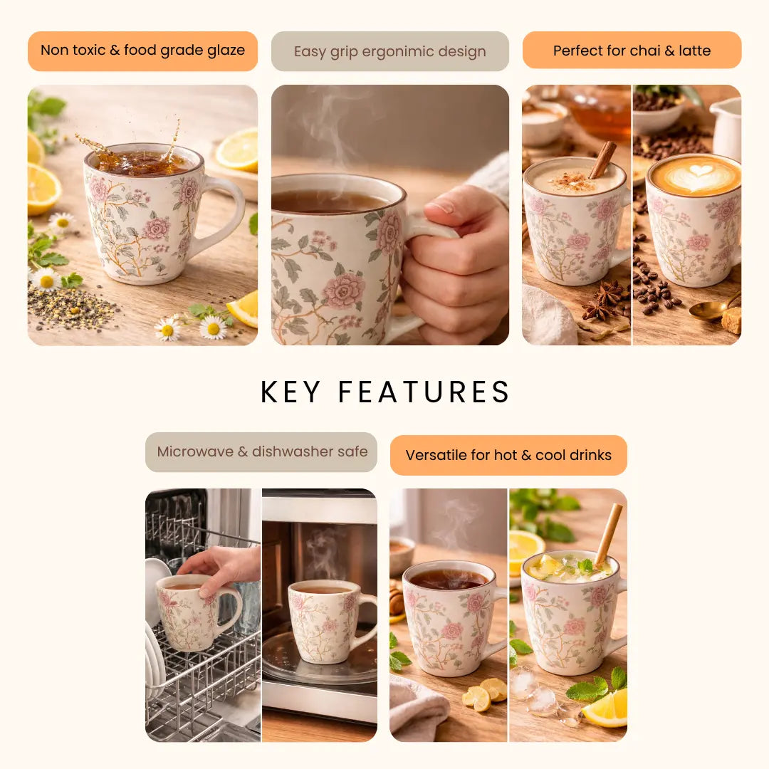 Handcrafted Floral Ceramic Coffee Mug - Stoneware Tea Cup with Pink Flower Design The confetti tree