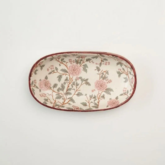Handcrafted Stoneware Oval Serving Tray – Vintage Floral Ceramic Platter for Snacks, Desserts & Appetisers The confetti tree