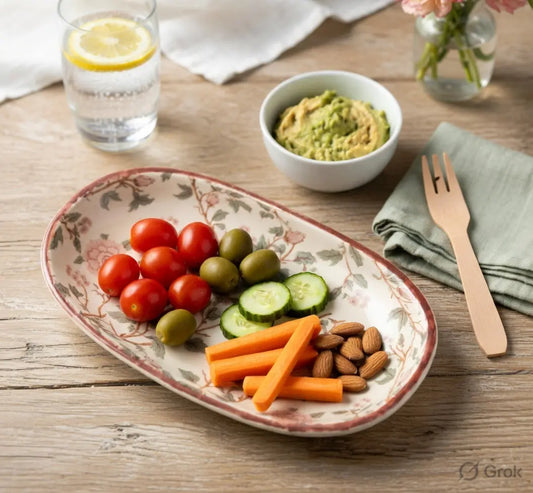 Handcrafted Stoneware Oval Serving Tray – Vintage Floral Ceramic Platter for Snacks, Desserts & Appetisers The confetti tree