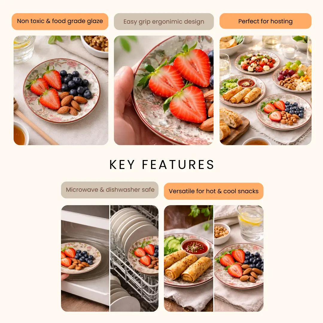 Handcrafted Stoneware Teaplate– Vintage Floral Print Ceramic Dessert & Snack Plate The confetti tree