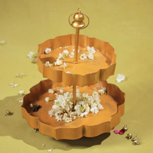 Handcrafted Two-Tier Metal Flower-Shaped Urli Stand The confetti tree