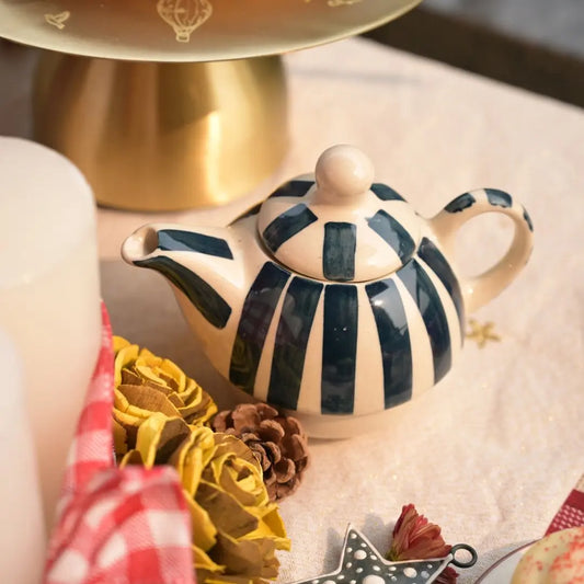 Handmade Ceramic Striped Tea Pot and Cup Set – Modern Teal & White Stoneware for Tea Lovers The confetti tree