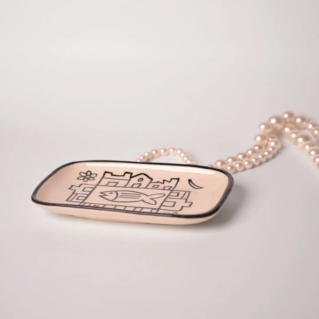 Handmade Stoneware Trinket Dish – Hand-Painted Fish Motif | Jewelry Holder | Boho Ceramic Vanity Tray The confetti tree