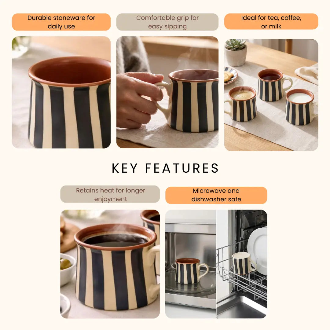 Midnight Stripe Terracotta Coffee Mug – Handcrafted Ceramic Cup for Everyday Luxe The confetti tree