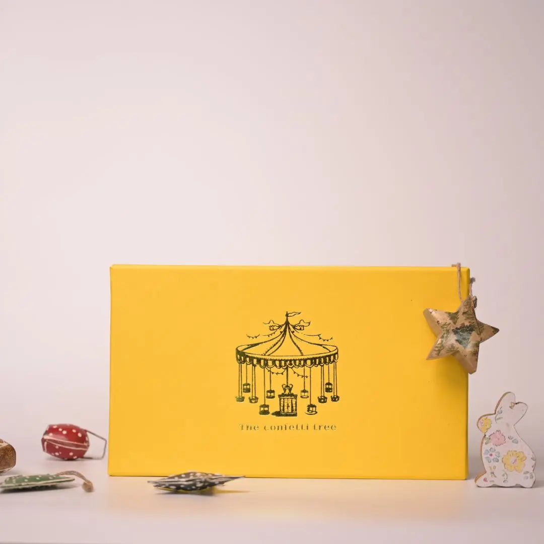 Premium Yellow Rigid Gift Box With Lid – Luxury Hampers & Festive Gifting Packaging The confetti tree
