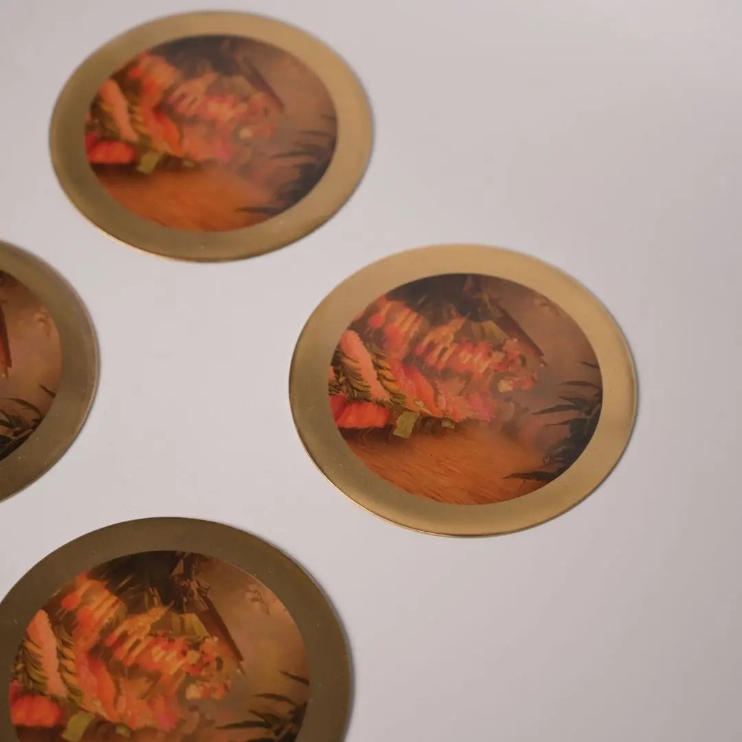 Pure Brass Coasters – Coastal Reverie Flower Market Art Print (Set of 4) | Luxury Table Coasters for Home, Dining & Gifting The confetti tree