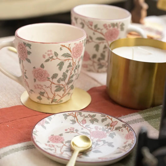 Pure Brass Coasters – Laser-Etched Peony Flower Design (Set of 4) | Luxury Drink Coasters for Home, Dining & Gifting The confetti tree