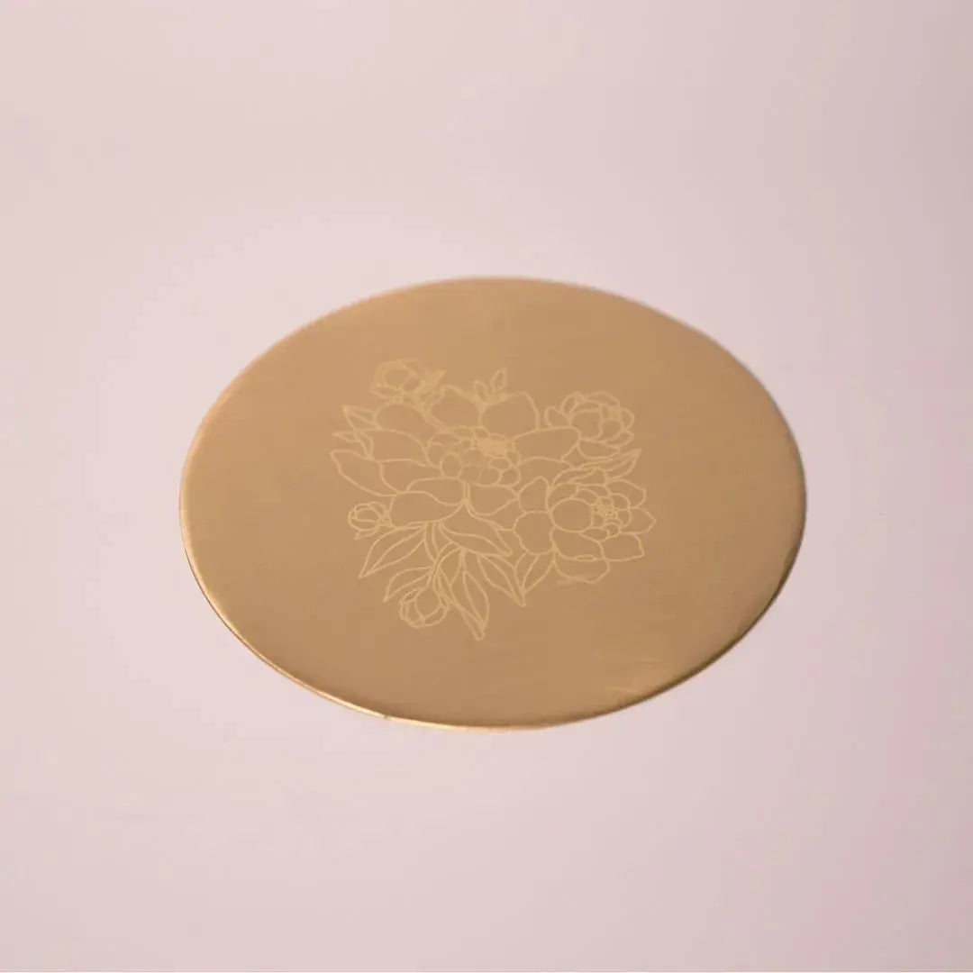 Pure Brass Coasters – Laser-Etched Peony Flower Design (Set of 4) | Luxury Drink Coasters for Home, Dining & Gifting The confetti tree