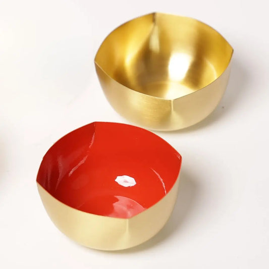 Pure Brass Diya with Red Enamel – Matte Finish Handcrafted Oil Lamp for Pooja & Festive Décor The confetti tree