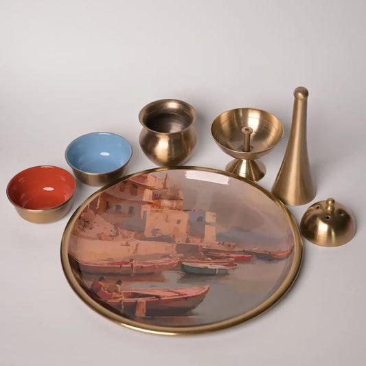 Pure Brass Puja Thali Set – Handcrafted Brass Aarti Plate with Bowls & Accessories | Traditional Pooja Thali for Festivals, Rituals & Gifting The confetti tree