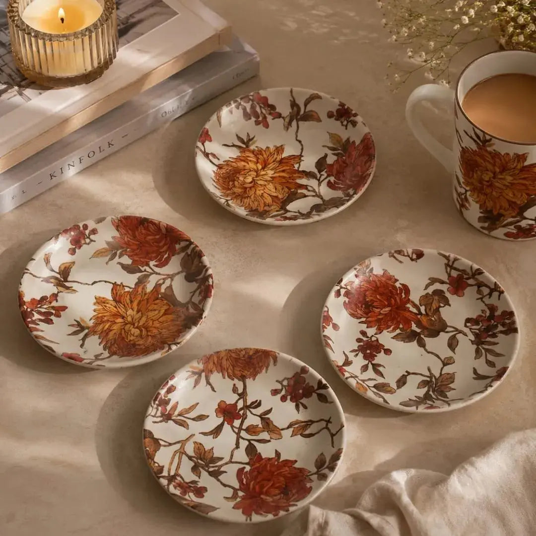 Summer Orchard Floral Teaplate Set of 4 | Vintage Botanical Stoneware Tea Plates in Gift Box | Ceramic Snack & Dessert Plates | Tea Time Gifting Set The confetti tree