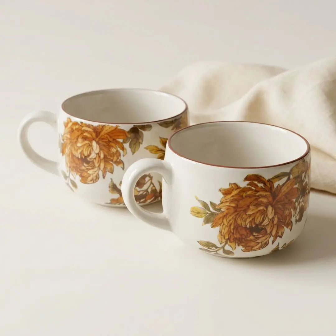 Summer Orchard Stoneware Cappuccino Mug Set of 2 | Floral Ceramic Coffee Mugs with Glossy Finish | Handcrafted Tea & Coffee Cups The confetti tree