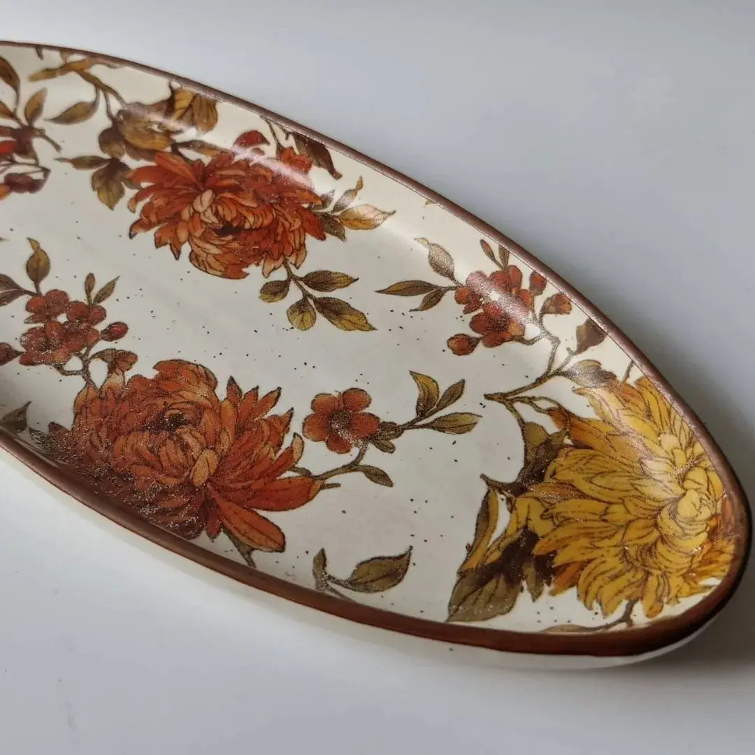Summer Orchard Stoneware Oval Serving Tray | Floral Ceramic Platter for Appetizers, Snacks & Desserts | Handcrafted Tableware The confetti tree