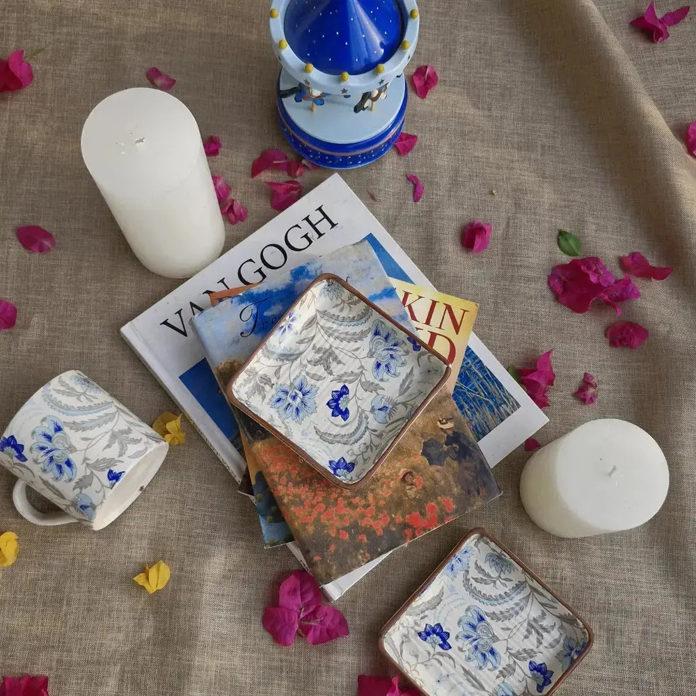 Decoupage Square plate | Blue The confetti tree