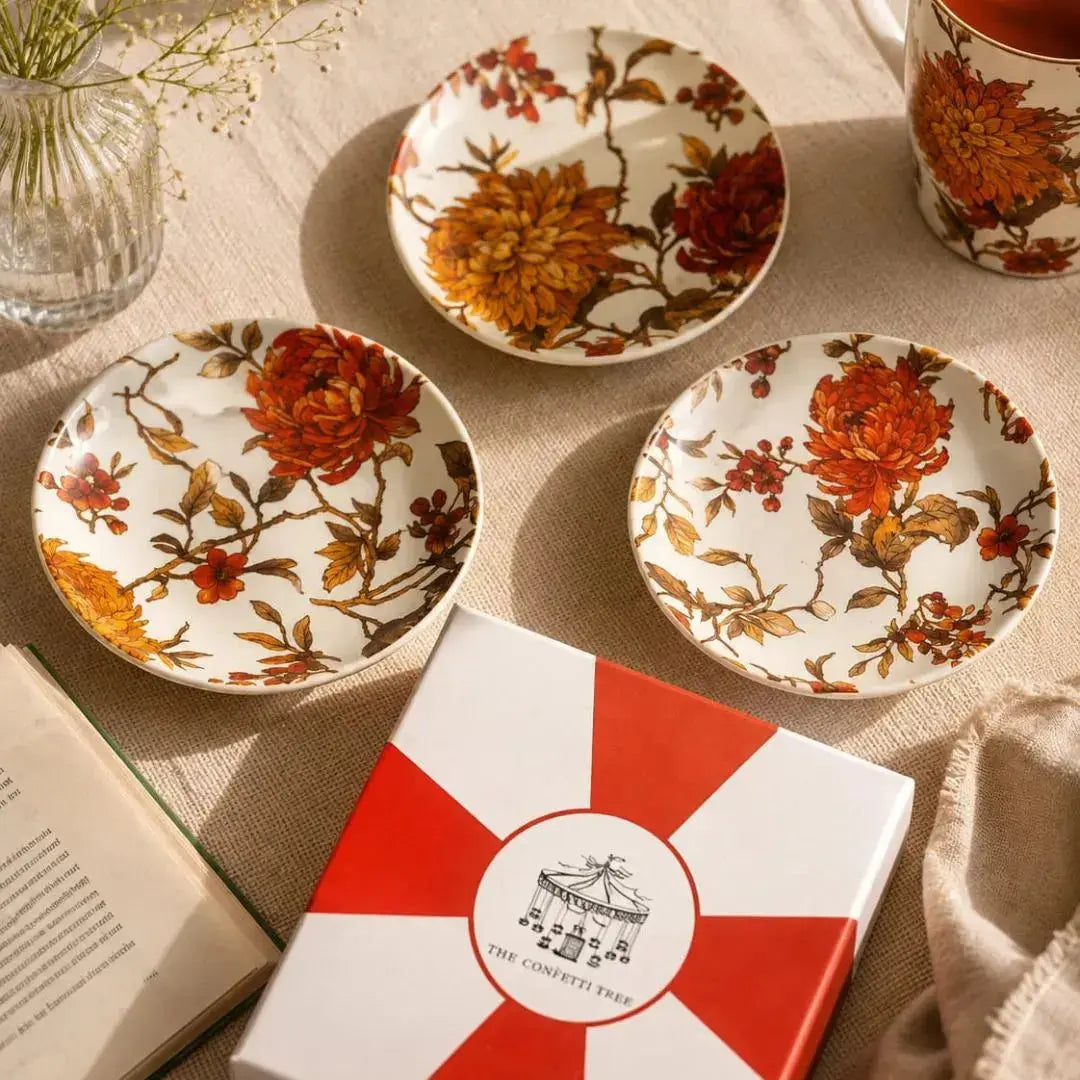 Summer Orchard Floral Teaplate Set of 4 | Vintage Botanical Stoneware Tea Plates in Gift Box | Ceramic Snack & Dessert Plates | Tea Time Gifting Set The confetti tree