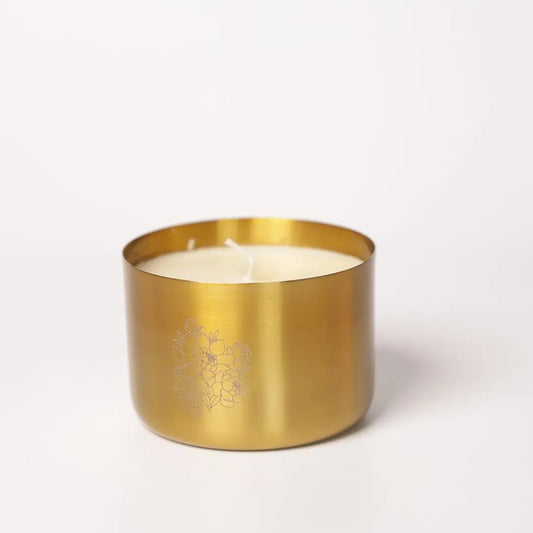 Brass Finish Peony Laser Candle – Handcrafted Soy Wax Jar Candle with Tuberose Fragrance The confetti tree