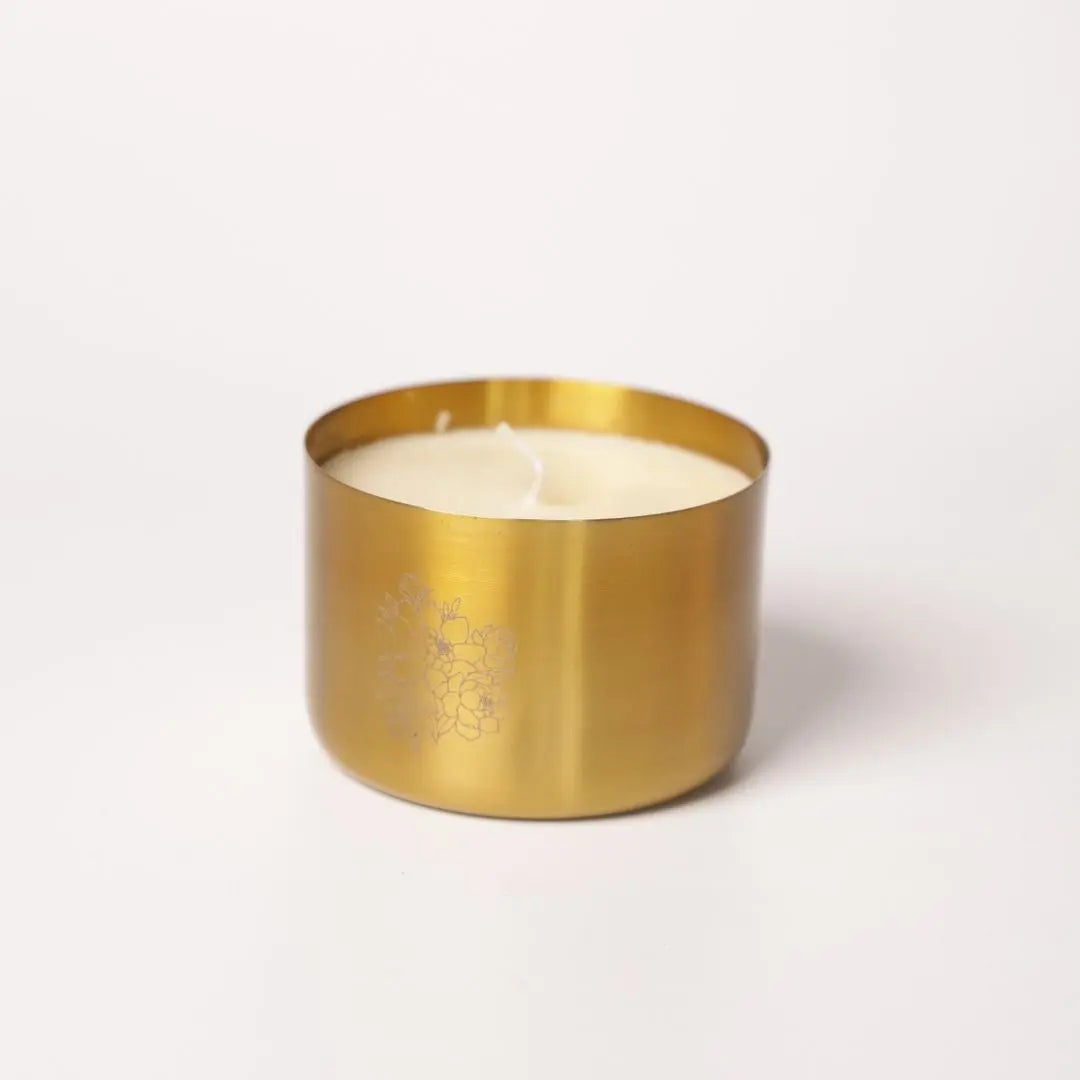 Brass Finish Peony Laser Candle – Handcrafted Soy Wax Jar Candle with Tuberose Fragrance The confetti tree