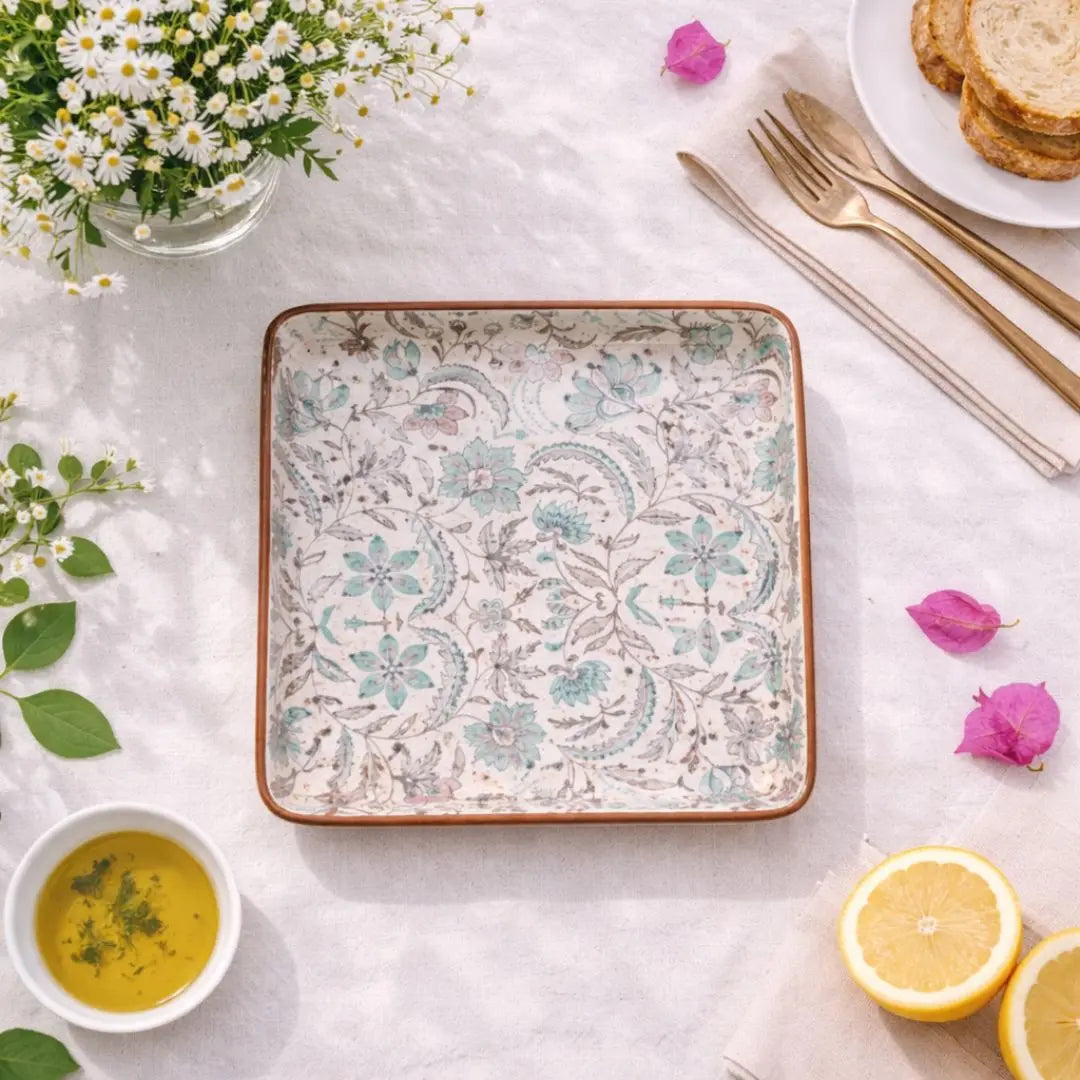 Decoupage square platter | Brown | 8 inches The confetti tree