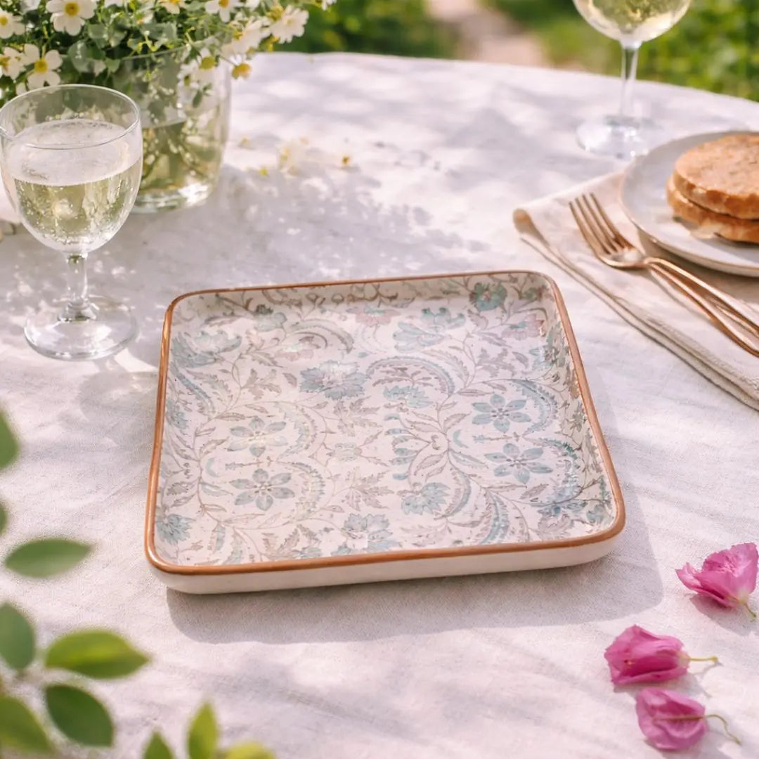 Decoupage square platter | Brown | 8 inches The confetti tree