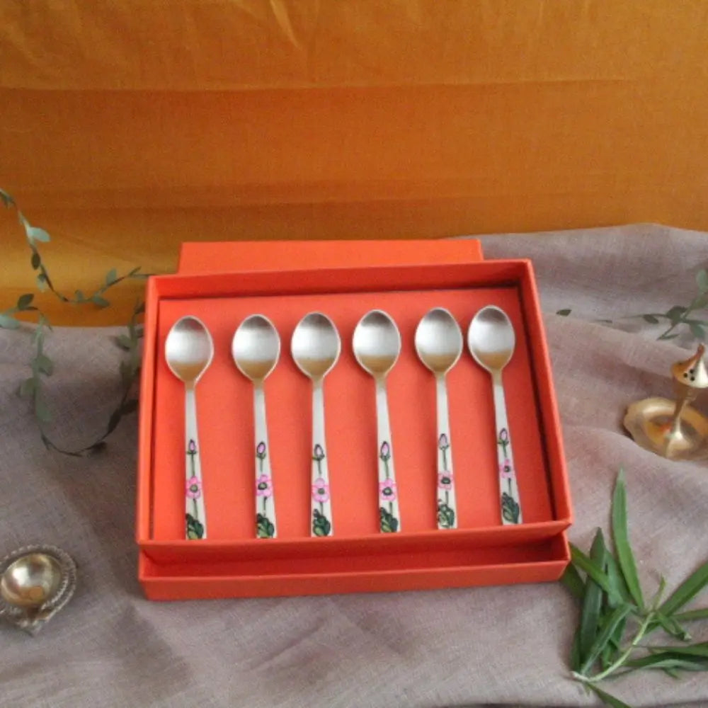 Dessert spoons set | Set of 6 | Gulabi Bloom | Diwali gifts TCT