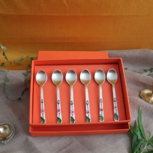 Dessert spoons set | Set of 6 | Gulabi Bloom | Diwali gifts TCT