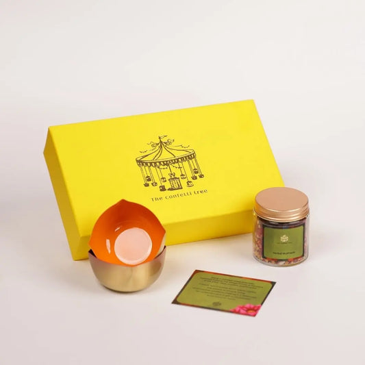 Diwali Gift Box with Pure Brass Diyas (Set of 2) & Herbal Mukhwas – Festive Gifting for Home & Corporate The confetti tree