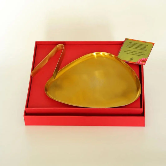 Diwali Gift Set – Brass Finish Platter with Peony Design & Pure Brass Tong for Festive Gifting & Home Décor The confetti tree