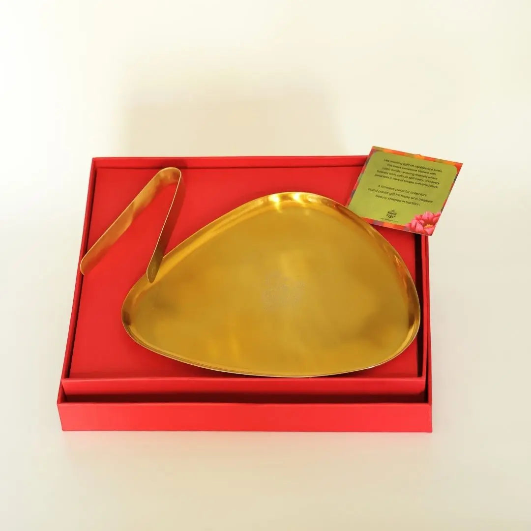 Diwali Gift Set – Brass Finish Platter with Peony Design & Pure Brass Tong for Festive Gifting & Home Décor The confetti tree