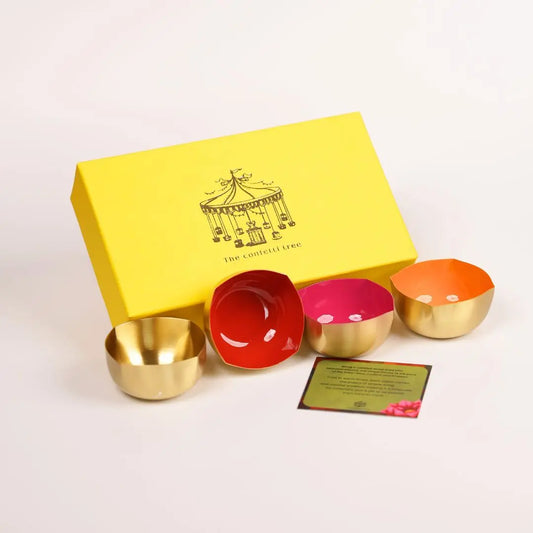 Diwali Gift Set – Coastal Reverie Pure Brass Diya Set of 4 for Festive Decor & Gifting The confetti tree