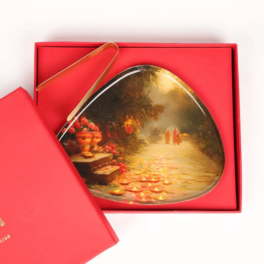 Diwali Gift Set – Coastal Reverie Stainless Steel Plate with Brass Tong for Festive Hosting & Gifting The confetti tree