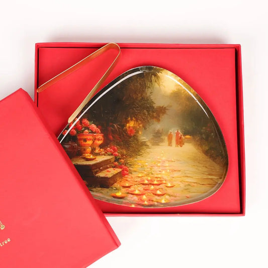 Diwali Gift Set – Coastal Reverie Stainless Steel Plate with Brass Tong for Festive Hosting & Gifting The confetti tree