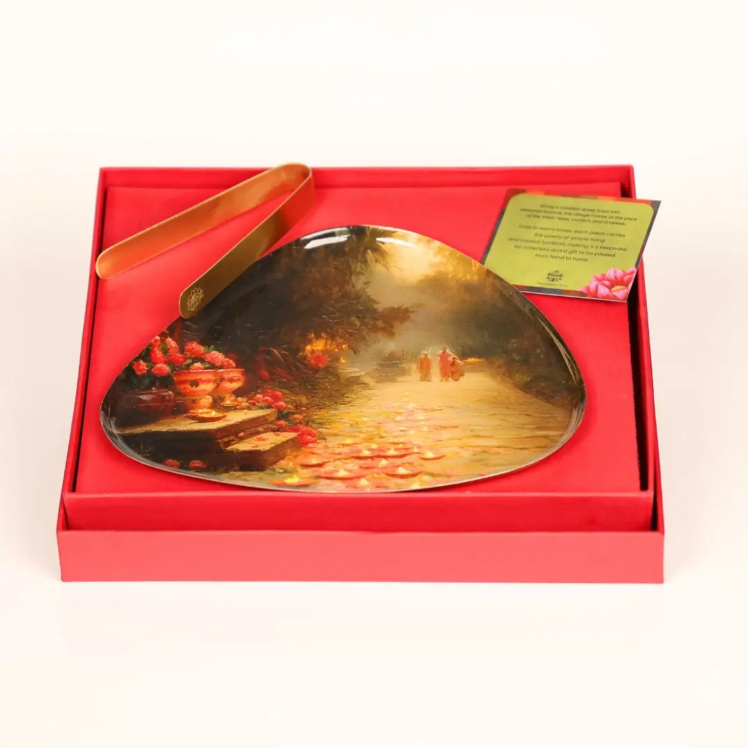 Diwali Gift Set – Coastal Reverie Stainless Steel Plate with Brass Tong for Festive Hosting & Gifting The confetti tree