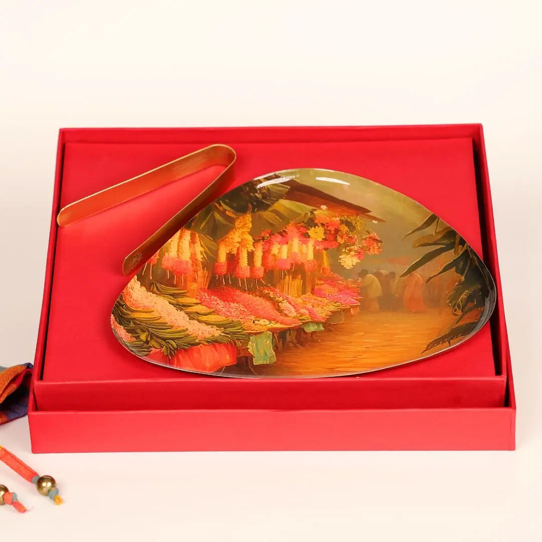 Diwali Gift Set – Coastal Reverie Stainless Steel Serving Plate (10x8 inches) for Festive Hosting & Gifting The confetti tree