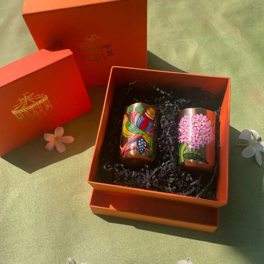 Diwali Gift Set | Handpainted Pure Brass Tumblers The confetti tree