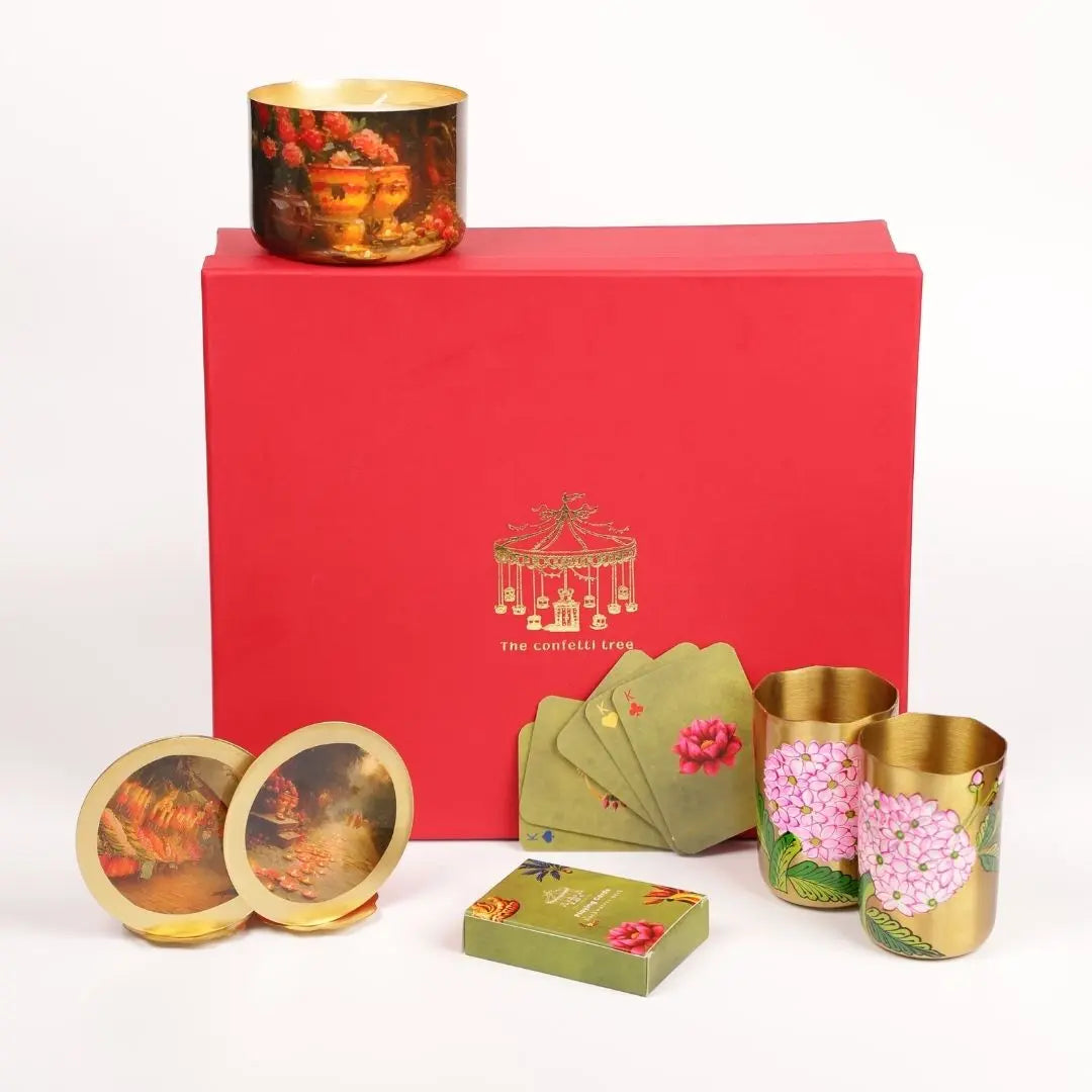 Festive Indian Gift Hamper - Traditional Pure Brass Tumblers Set The confetti tree