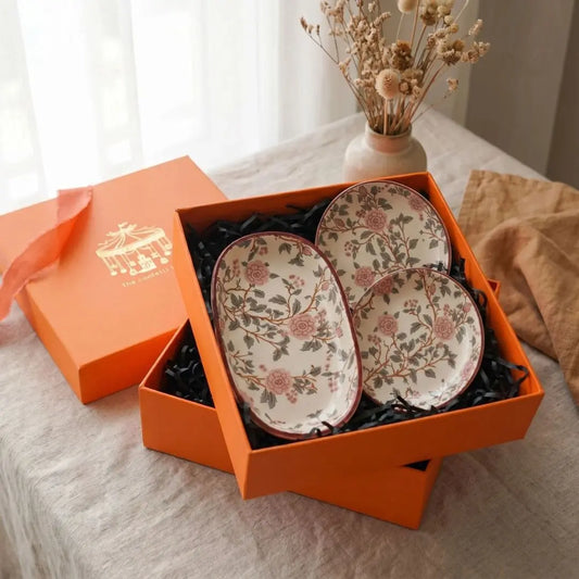 Floral Ceramic Serving plate & Platter Gift Set — Handcrafted Stoneware Dinnerware in Luxury Gift Box The confetti tree