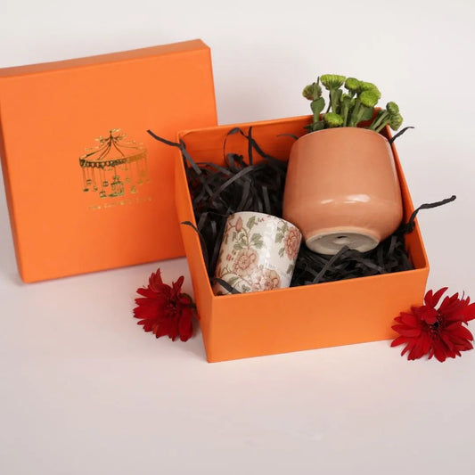 Hand-Poured Soy Wax Candle & Ceramic Desk Planter Gift Set — Eco-Friendly Home Office Decor The confetti tree