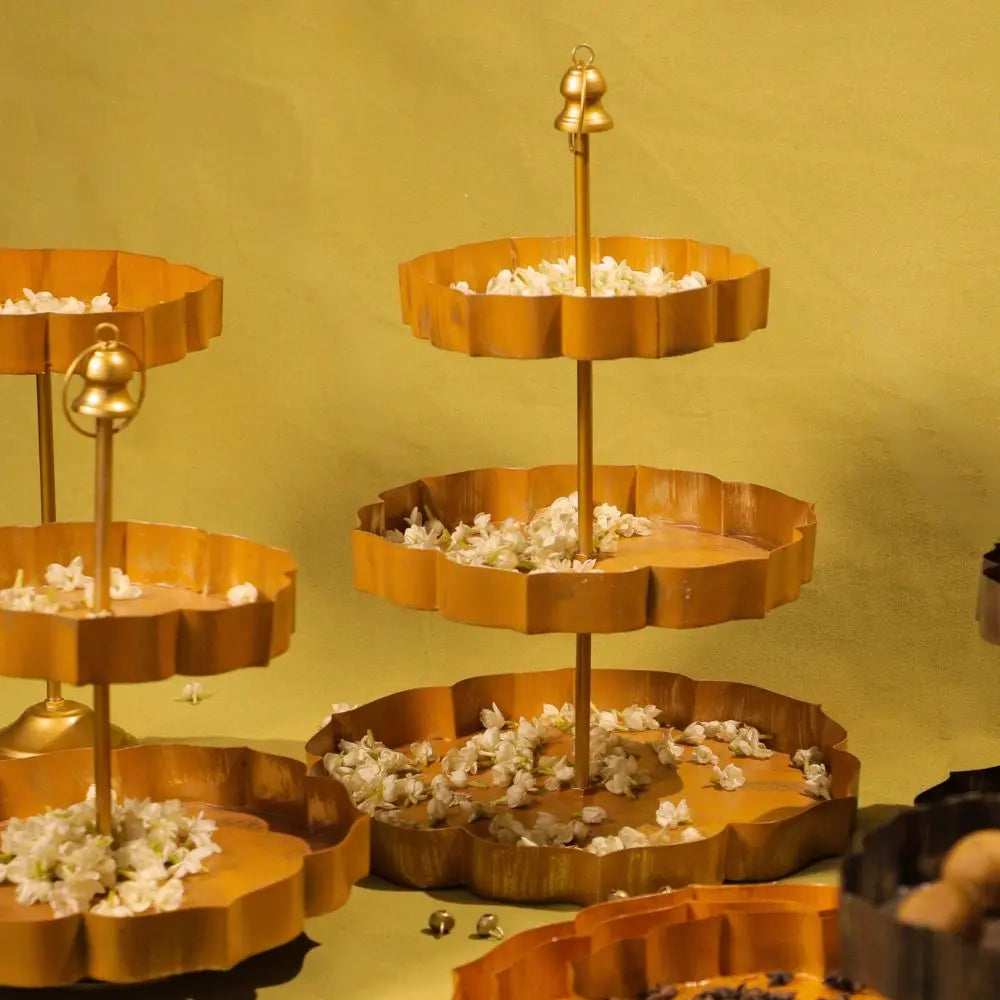 Handcrafted Lotus-Inspired 3-Tier Metal Stand The confetti tree