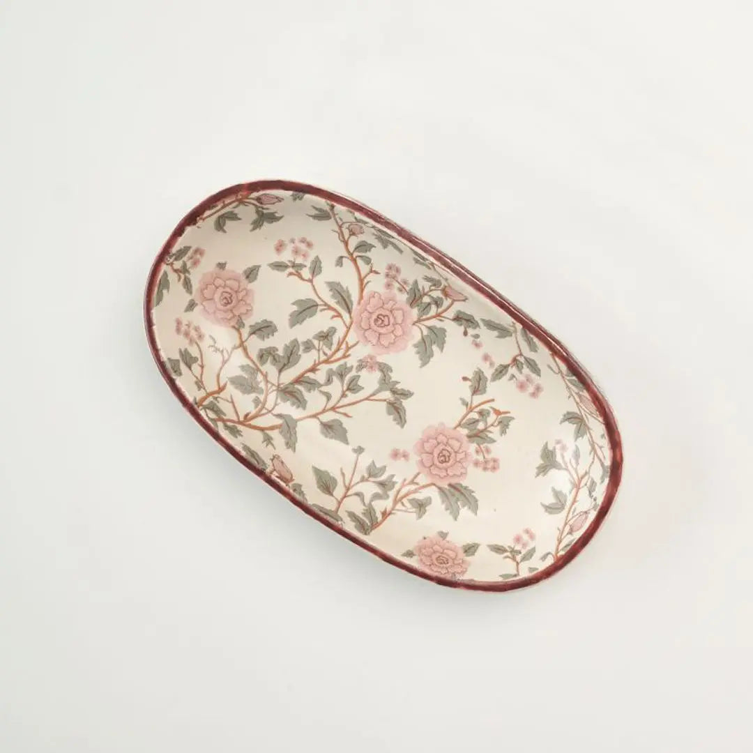 Handcrafted Stoneware Oval Serving Tray – Vintage Floral Ceramic Platter for Snacks, Desserts & Appetisers The confetti tree