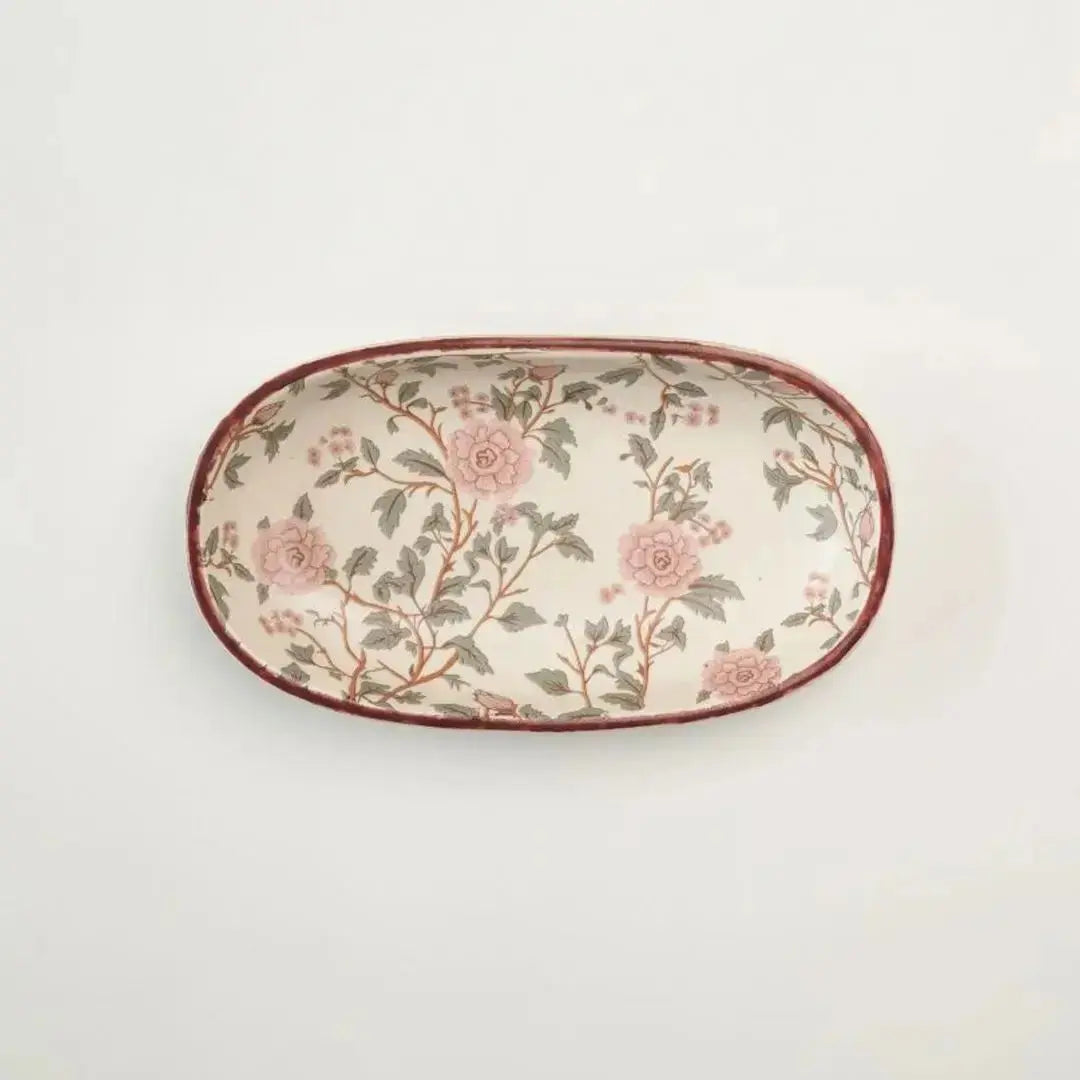 Handcrafted Stoneware Oval Serving Tray – Vintage Floral Ceramic Platter for Snacks, Desserts & Appetisers The confetti tree
