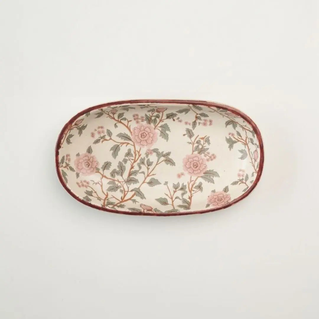 Handcrafted Stoneware Oval Serving Tray – Vintage Floral Ceramic Platter for Snacks, Desserts & Appetisers The confetti tree