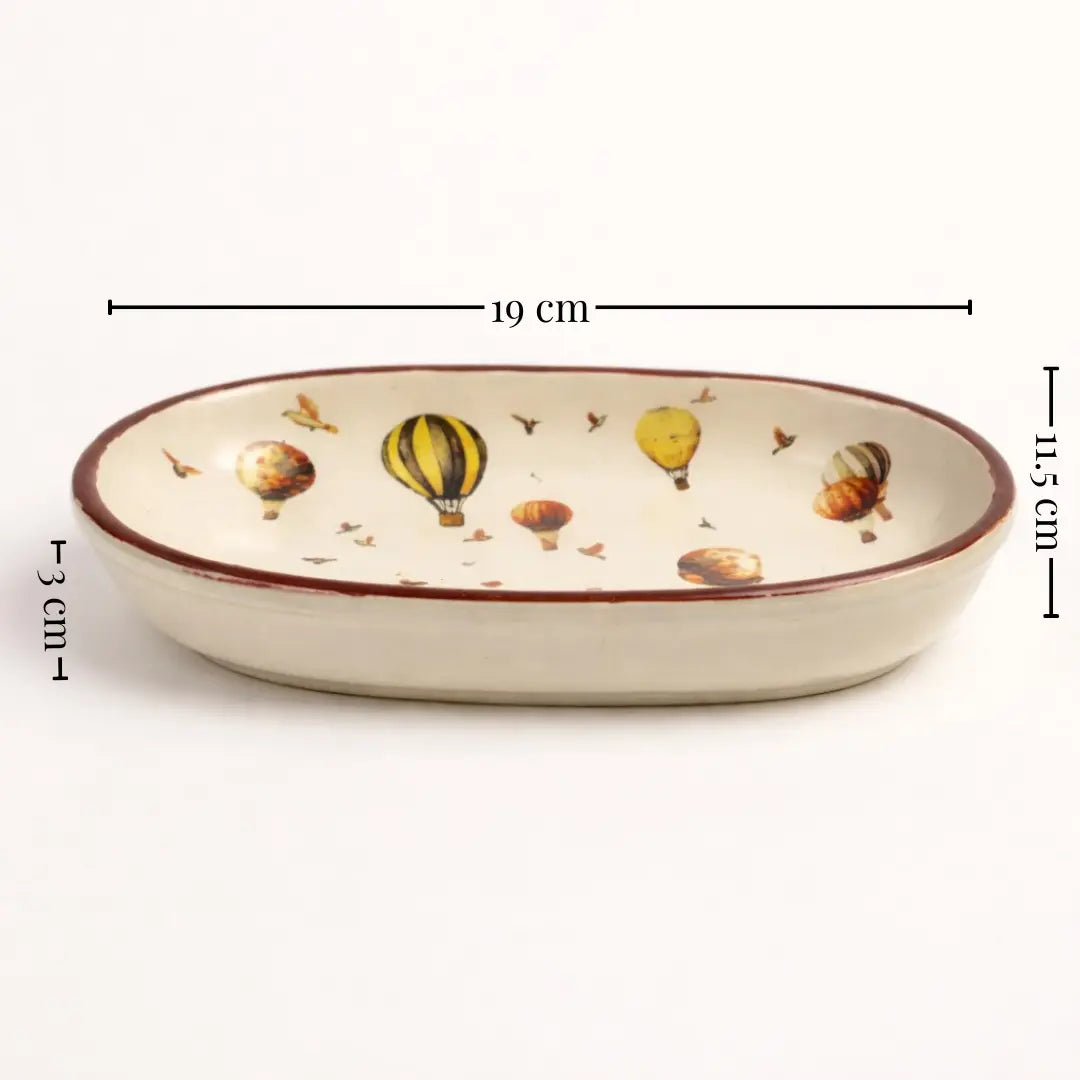 Handcrafted Stoneware Oval Serving Tray – Vintage Hot Air Balloon Ceramic Platter for Snacks & Appetizers The confetti tree