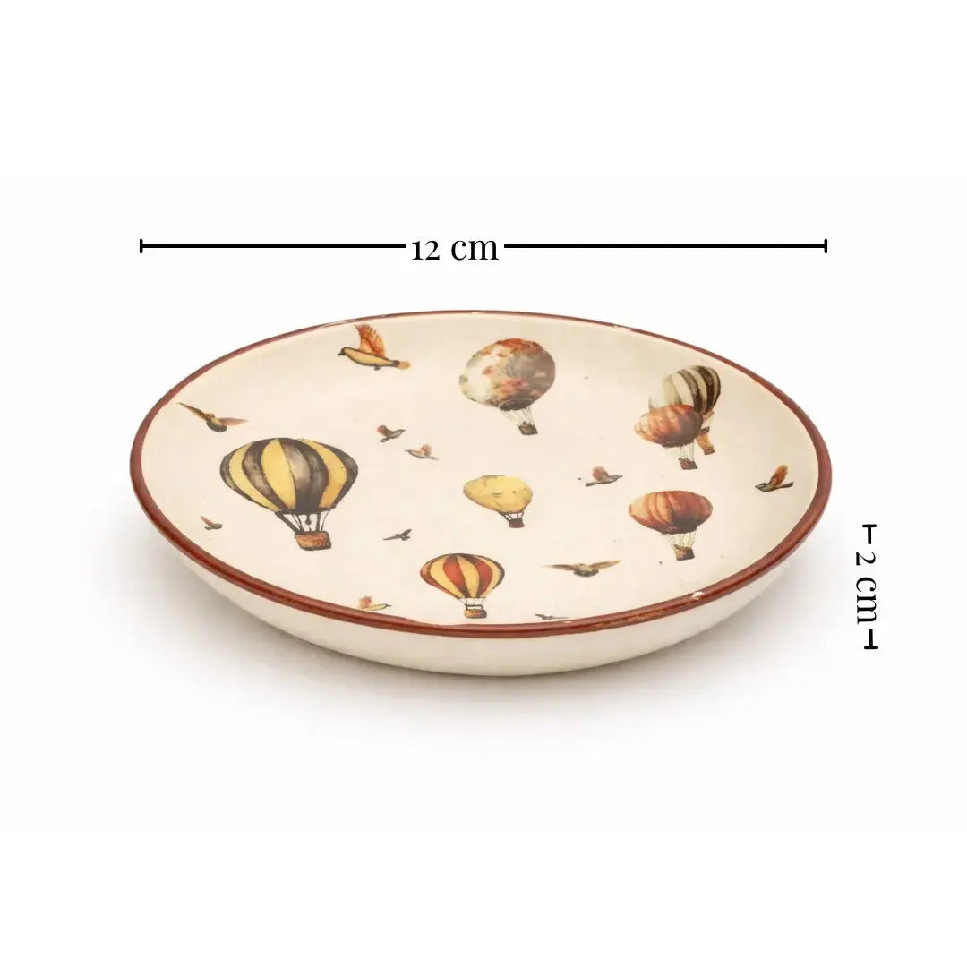 Handcrafted Stoneware Tea Plate – Vintage Hot Air Balloon Design | Ceramic Dessert & Snack Plate The confetti tree