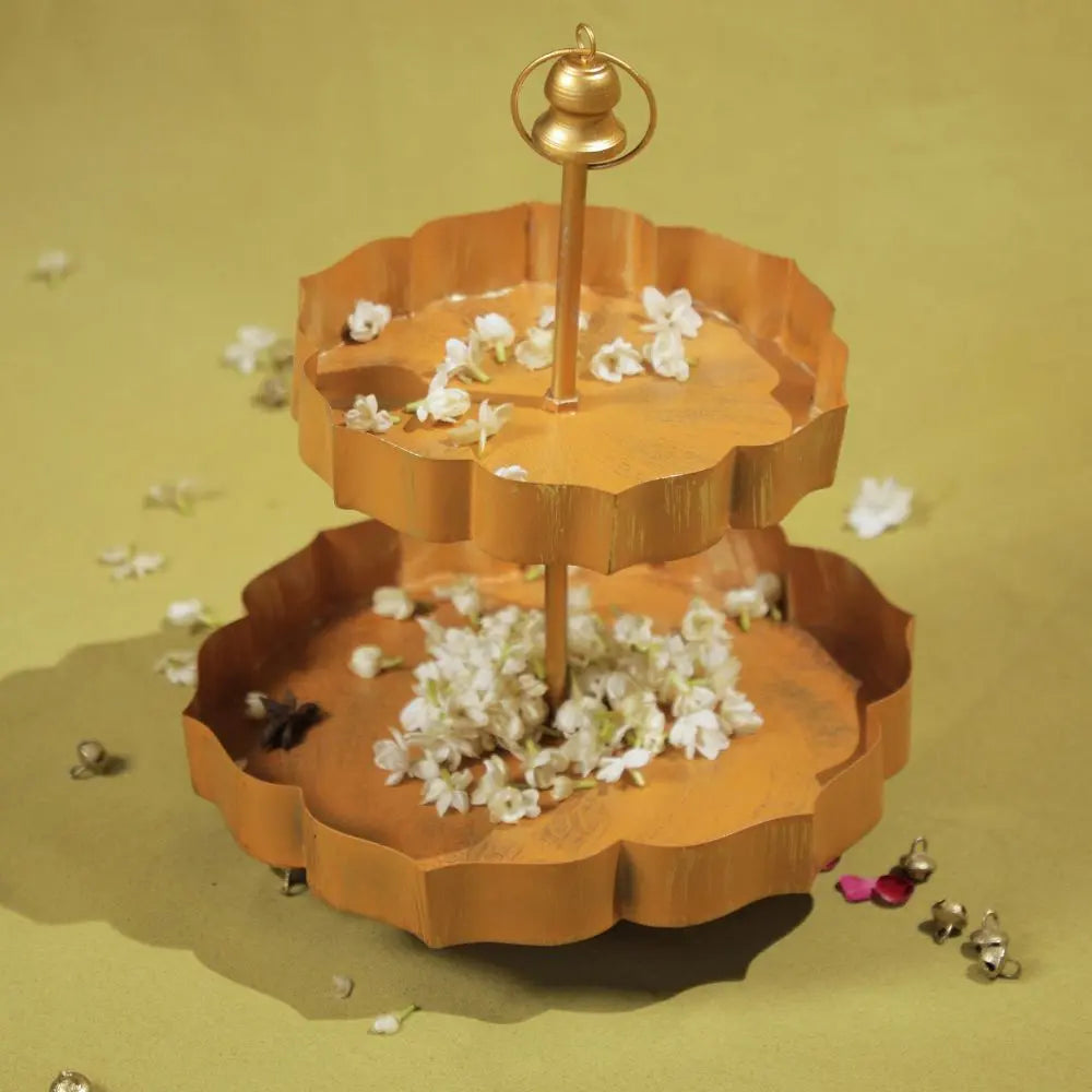 Handcrafted Two-Tier Metal Flower-Shaped Urli Stand The confetti tree