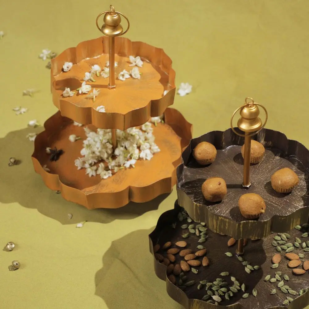 Handcrafted Two-Tier Metal Flower-Shaped Urli Stand The confetti tree
