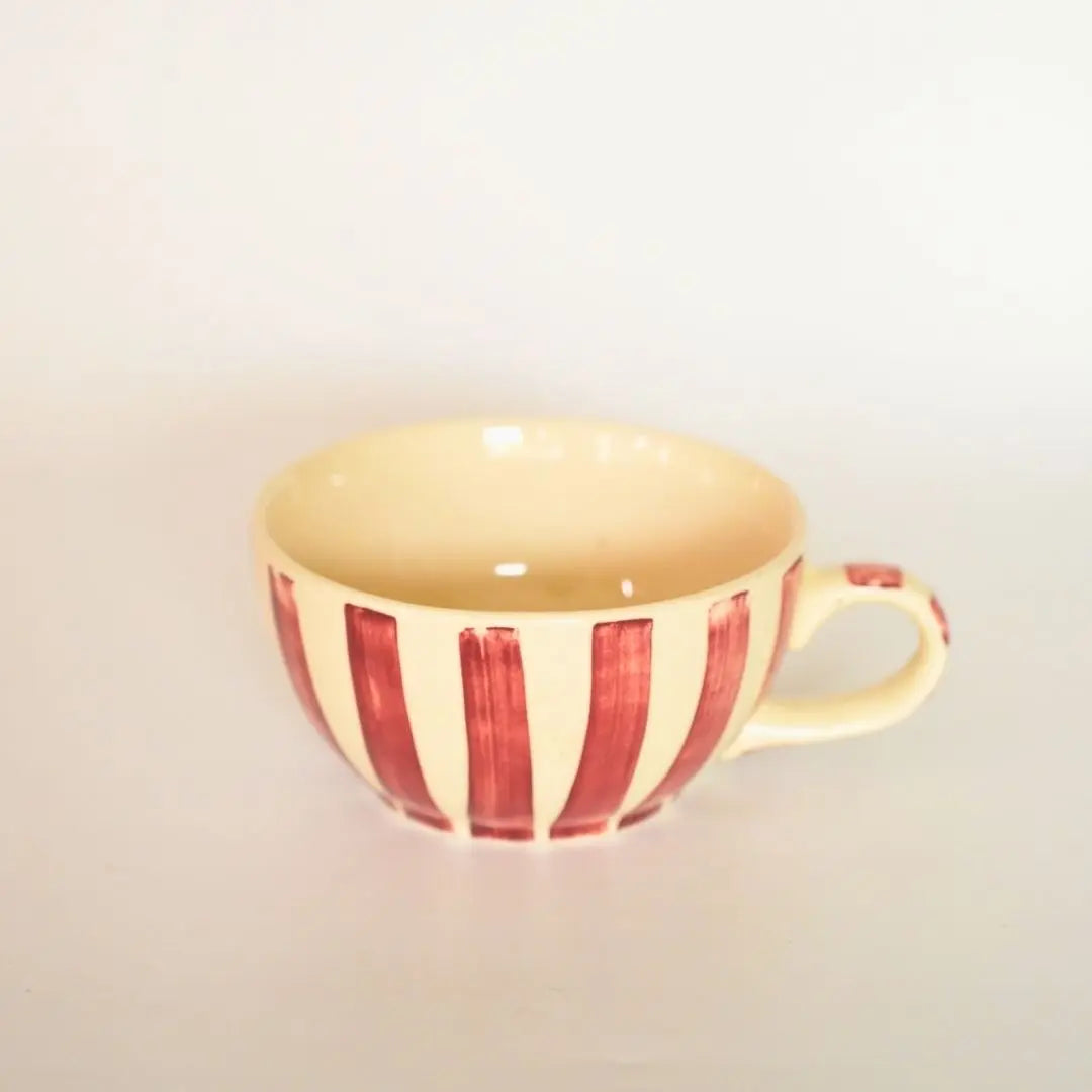 Handmade Ceramic Striped Tea Pot and Cup Set – Coral Pink & White Stoneware for Tea Lovers The confetti tree