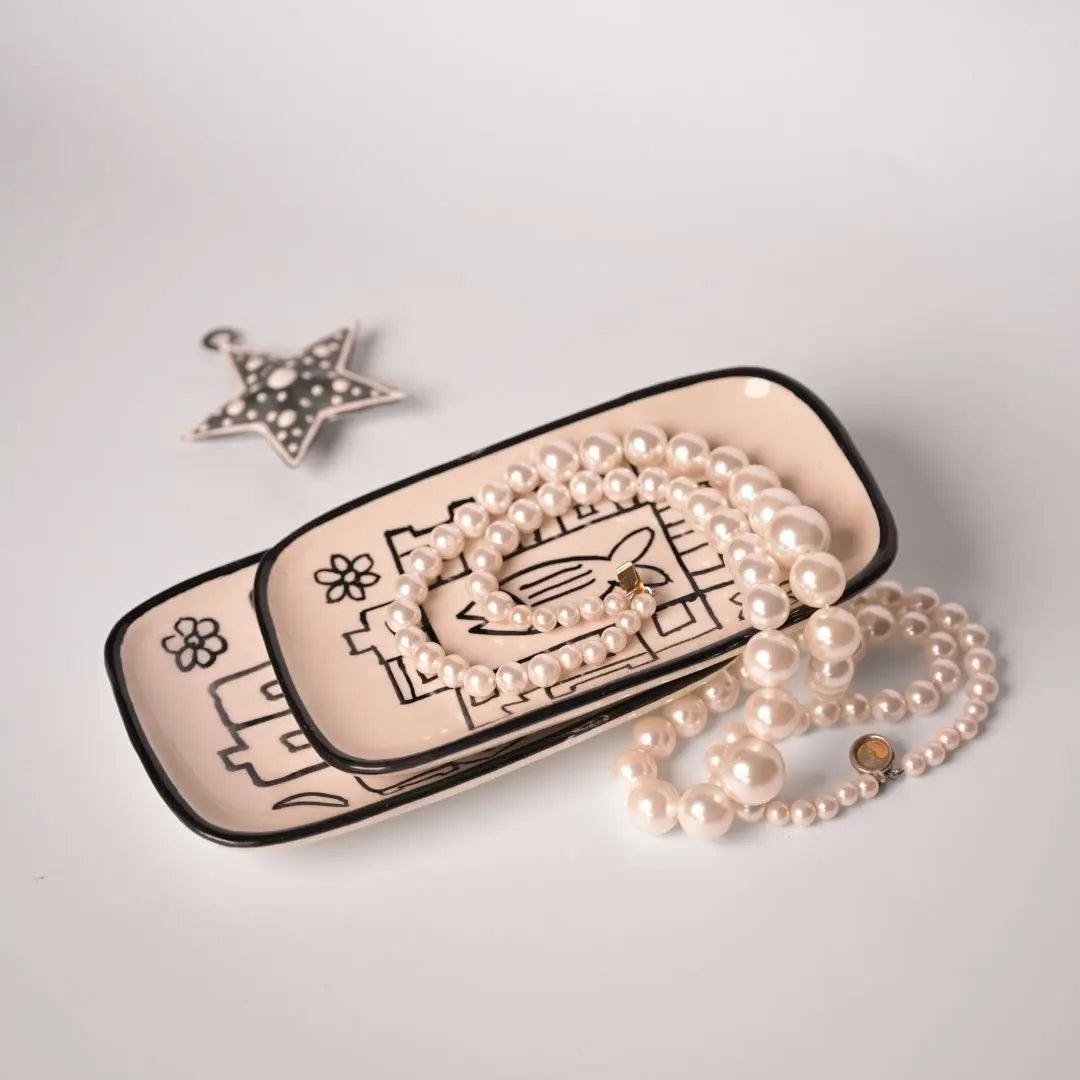 Handmade Stoneware Trinket Dish – Hand-Painted Fish Motif | Jewelry Holder | Boho Ceramic Vanity Tray The confetti tree